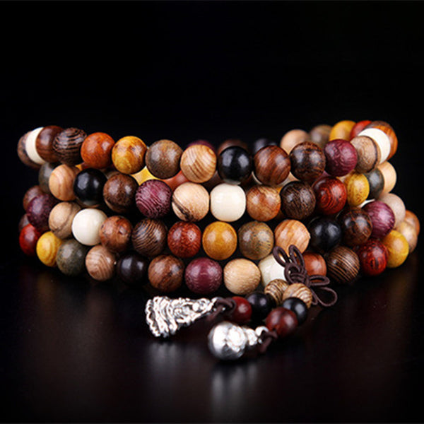 Bracelet Mala Tibétain 108 Perles En Bois De Santal Vert - Pour Méditation, Yoga Et Prière