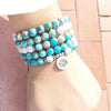 Bracelet Mala "Lotus" de 108 perles en Jaspe Océan et Howlite