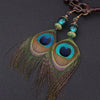 Boucles d'oreilles en plumes de paon & pierres naturelles