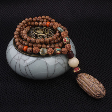 Collier Mâlâ de 108 perles en Bois de Santal et Rudraksha