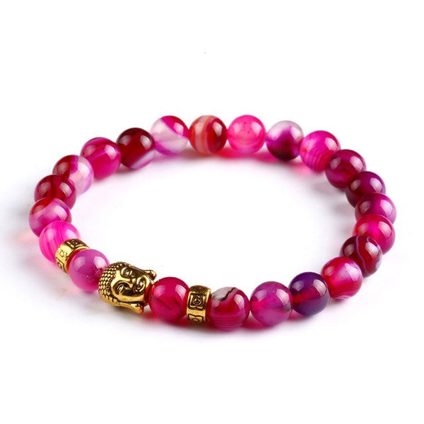 Bracelet "Bouddha" en Pierre Naturelle & Or Antique - 6 couleurs disponibles