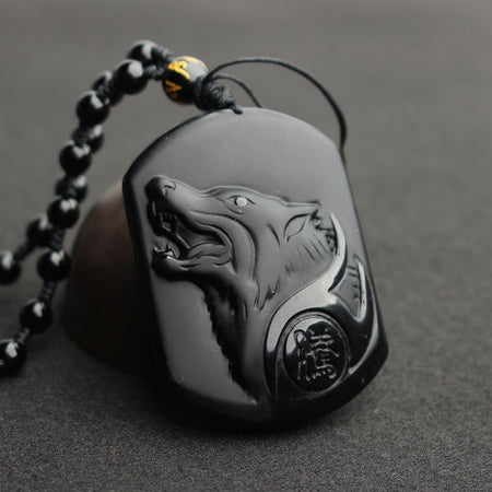Collier Loup en Obsidienne Naturelle