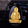 Collier & Pendentif Bouddha "Protection" Plaqué Or 18K et Obsidienne Noire