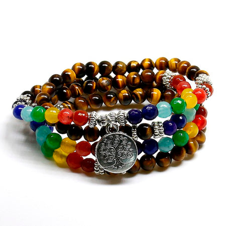 Bracelet 7 Chakras de Guérison en Oeil de Tigre