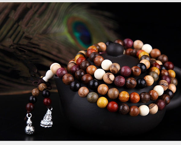 Bracelet Mala Tibétain de 108 Perles en Bois de Santal