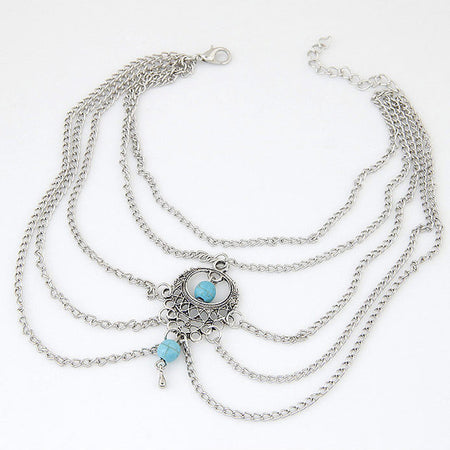 Chaîne de cheville couleur Argent + 2 Pendentifs Turquoise