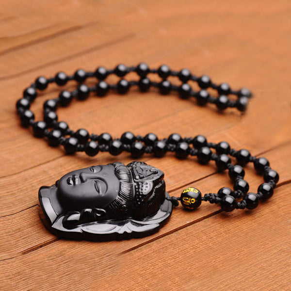 Collier "Tête de Bouddha" en Obsidienne Noire