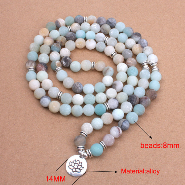 Bracelet Mala "Lotus" de 108 perles en Amazonite Naturelle