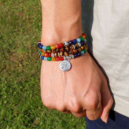 Bracelet 7 Chakras de Guérison en Oeil de Tigre