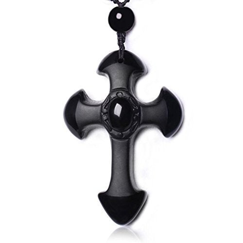 Collier Crucifix en Obsidienne