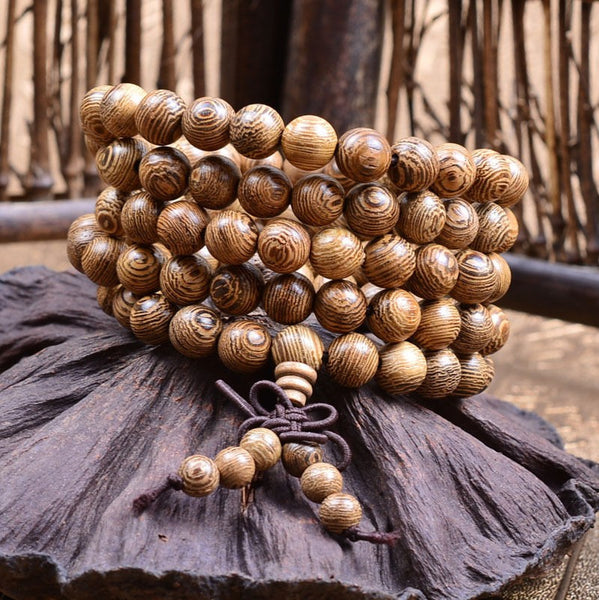 Collier Mala Tibétain de méditation - 108 perles en bois wengé